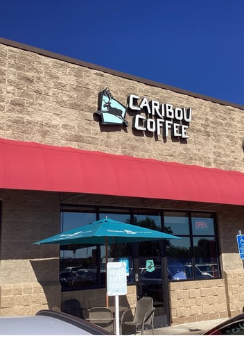 Storefront of the Caribou Coffee at 1730 New Brighton Boulevard in Minneapolis