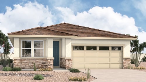 single-story home with stucco, earth toned exterior and garage