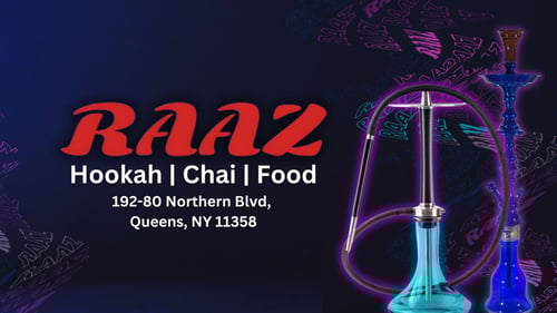 Located in the heart of Queens, RAAZ Hookah Lounge offers 40+ hookah flavors, authentic Halal food, and the best mocktails in town. Perfect for celebrations or a night out, we set the vibe for every occasion. Call or visit online to reserve your spot today!