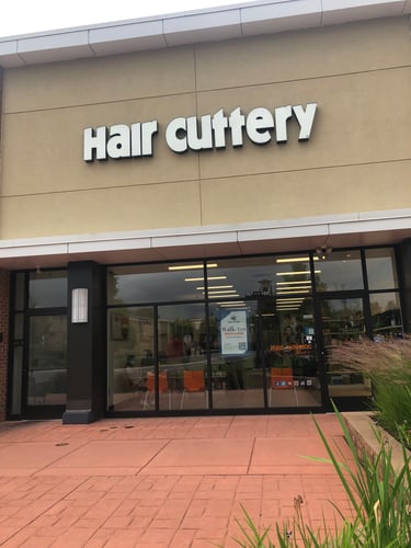 The front entrance of Hair Cuttery at Hamilton Crossing.