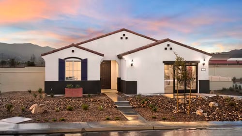 Street view of model homes in Crestly at Alberhill Ranch by Centex in Lake Elsinore, CA.