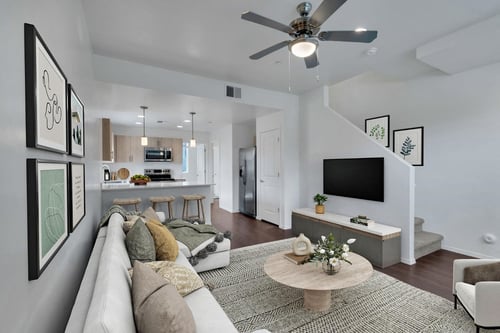 Model Living Room and Kitchen at The Hedrick on Mountain Townhomes in Tucson, AZ 85719