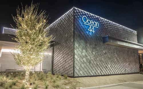 Ocean 44 Exterior with Sign Glowing