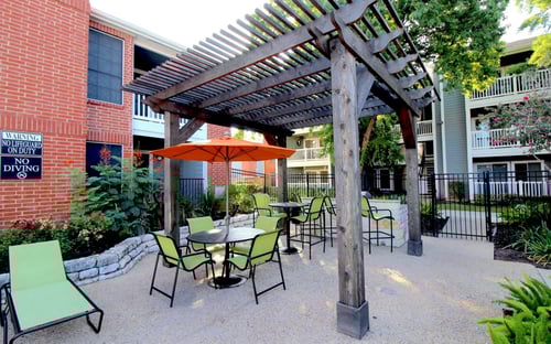 Outdoor patio with grilling station.