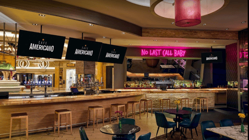 Café Americano Open 24 hours 7 Days a week at Caesars Palace Las Vegas for exquisite American Cuisine for early morning and late nights!