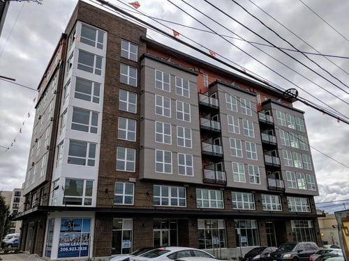 Building Exterior at The AJ Apartments in Seattle, WA, 98116