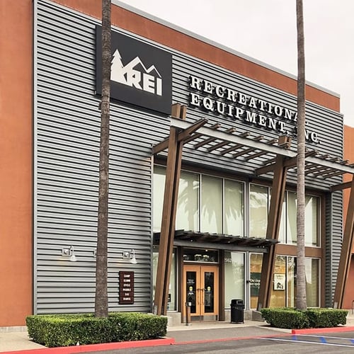 The front of the REI store in Tustin, California