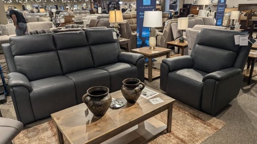 Amery Slumberland Furniture black leather living room set
