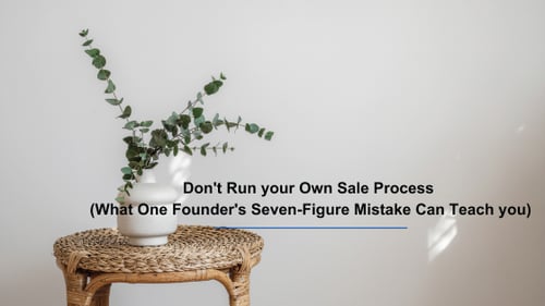 Minimalist image of a potted plant reading "Don't Run your Own Sale Process (What One Founder's Seven-Figure Mistake Can Teach you)."
