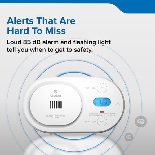 Alerts that are hard to miss. Loud 85 dB alarm and flashing light tell you when to get to safety.