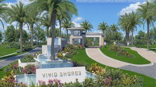 Model photo of Vivid Shores community monument for new construction community in Bonita Springs, FL