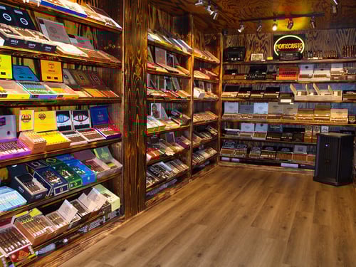 Gigantic walk-in humidor full of top brand cigars in Richmond, Virginia.