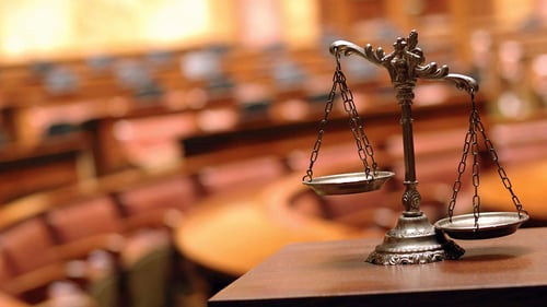 Balance scales in a court room.