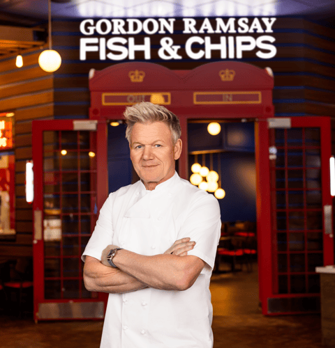 Celebrity Michelin-Starred Chef Gordon Ramsay at Harrah's Cherokee Hotel & Casino featuring is Signature Bristish Gourmet Fish & Chips Restaurant