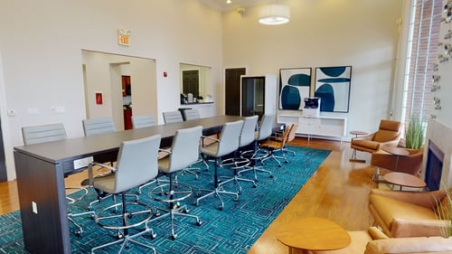 A long community table with ample seating