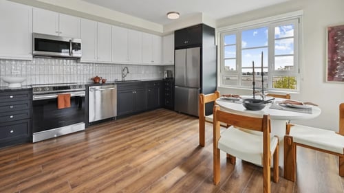Kitchen and living room at The Baxter in Los Angeles, CA 90028