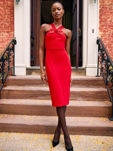 Woman wearing a Holiday Dress from Express