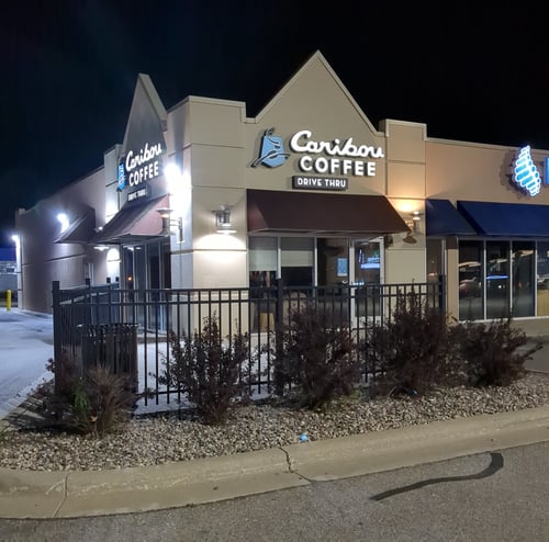 Storefront of the Caribou Coffee at 4100 9th Avenue West in Hibbing