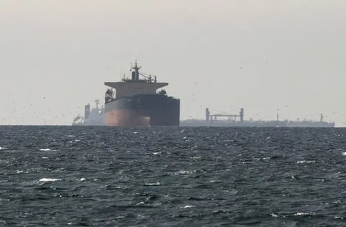 Oil tanker passing through the Strait of Hormuz.