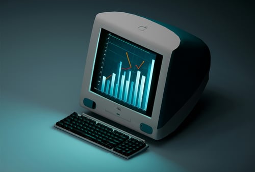 Old school computer screen showing bar graph