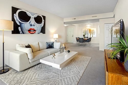 Carpeted Living Room at Towers at Costa Verde Apartments, San Diego
