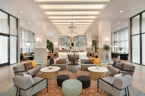 Our spacious and inviting lobby is an ideal space to relax in NYC.