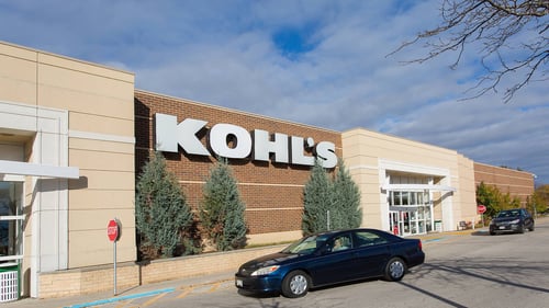 Dark blue car in front of entrance of Kohl's at Paradise Pavilion shopping center