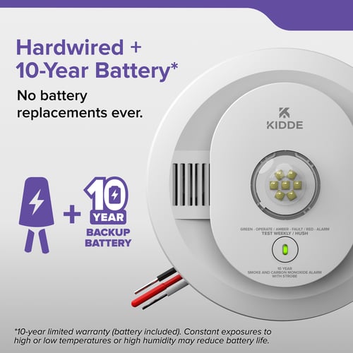 50CUA10-S: Hardwired + 10 Year battery. No battery replacements ever. 10-Year limited warranty (battery included). Constant exposures to high or low temperature or high humidity may reduce battery life.