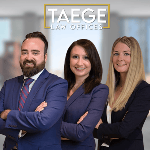 Photo to Taege Law Offices attorneys Michael R. Taege, Nicole Valenti, and Rachel Morgan.