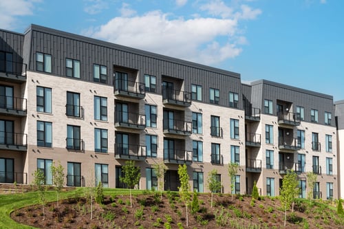 Exterior view at The Flats & Terraces at Wildhorse Village in Chesterfield, MO