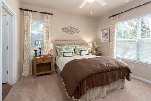 Master bedroom in an apartment at Legends at Chatham Apartment Homes in Savannah, Georgia, 31405