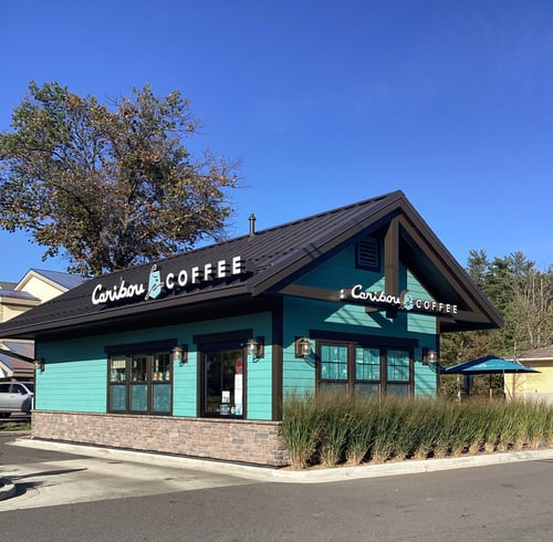 Storefront of the Caribou Coffee at 151 Division St N in Stevens Point
