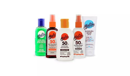 range of 5 small malibu suncare products in small bottles