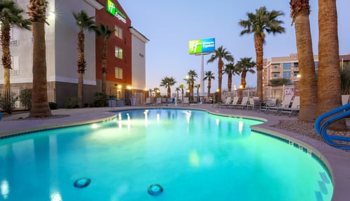 Holiday Inn Express Las Vegas South Outdoor Heated Pool at dusk