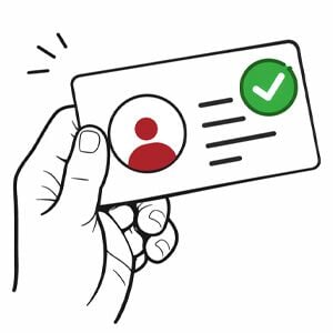 A graphic of a person holding an id card.