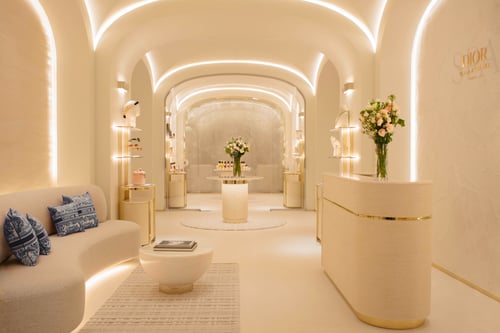 Main entrance of Dior Spa at Plaza Athénée, elegant and peaceful atmostphere.