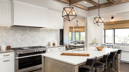 white kitchen with large island