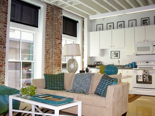 Living Area With Kitchen at Lofts at Union Alley, Memphis, TN, 38103
