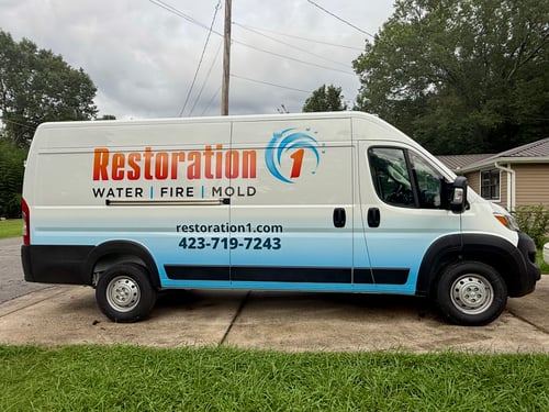 Work van for Restoration 1 of Chattanooga with supplies that is ready to help anyone in need with water damage or mold issues.