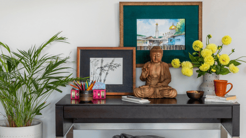 desk with assorted items on it