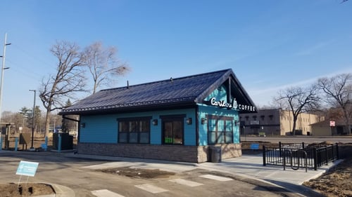 Storefront of the Caribou Coffee at 1560 Coon Rapids Blvd. in Coon Rapids