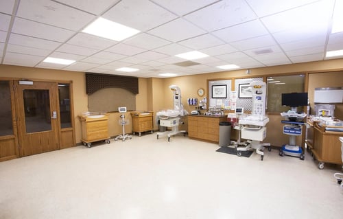 The nursery at the Women's Center showing infant warmers, bassinets and other equipment for caring for babies.