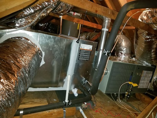 Furnace installation in the attic