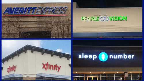 collage of various channel letter style signs