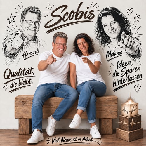Hansueli & Melanie – zwei Bereiche, eine gemeinsame Idee: Mit Leidenschaft, Erfahrung und Herz steht Scobis für Qualität, die bleibt, und Ideen, die Spuren hinterlassen.