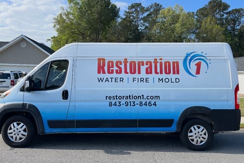 A Restoration 1 of Horry County vehicle responds to a call for emergency water damage in Myrtle Beach.