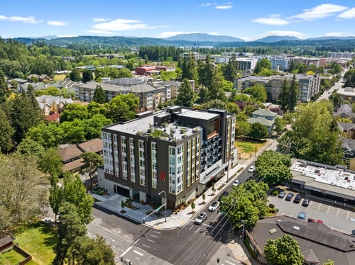 View of the apartment building at Hue, Redmond, WA