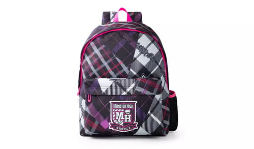 pink tartan monster high kids backpack