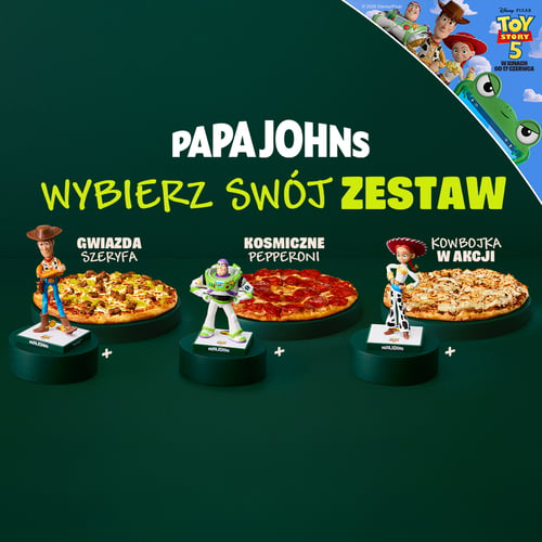 Tylko w Papa Johns: pizze inspirowane Toy Story 5 Disneya i Pixara z kolekcjonerskimi figurkami 🌟 Buzz, Chudy i Jessie na papajohns.pl