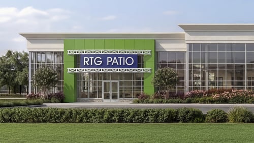 Rooms To Go Patio blue and green storefront in Brooksville FL